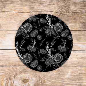 black-and-white- sketch floral mousepad