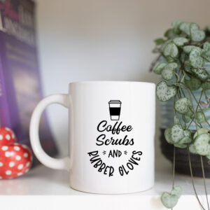 Coffee scrubs and rubber gloves mug